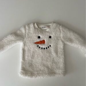 Kids Fuzzy Snowman Sweater - White